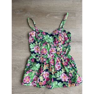 Lilly Pulitzer Gardenia Peplum Top Women's Size 4 Pink Green Floral Blouse